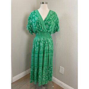 NEW J Gee Womens Plus IX Green Floral Boho Maxi‎ Dress Short Sleeve